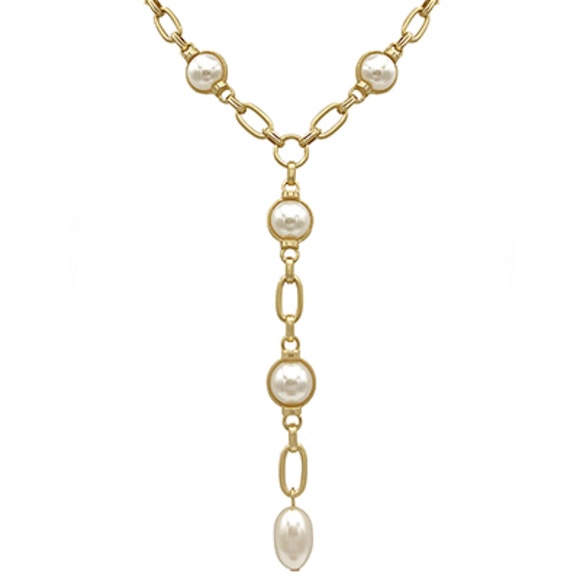 Pearl & Oval Chain Y Necklace Set - Picture 3 of 4